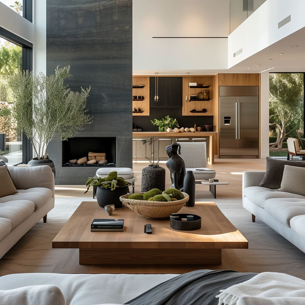A spaciousness and open plan layout create harmony in the contemporary living space