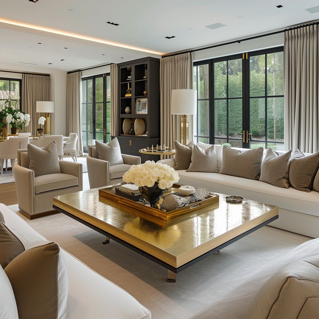 Accent hues add visual interest to the opulent interiors