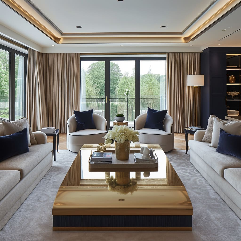An elegant home decor with metallic finishes exudes opulence