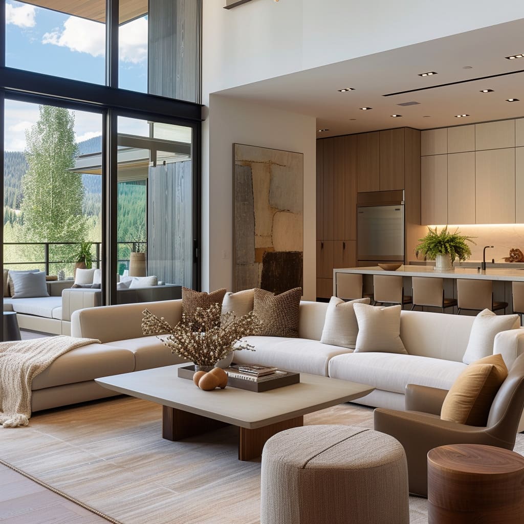 An interior planning emphasizes conversational comfort with thoughtful seating arrangements.