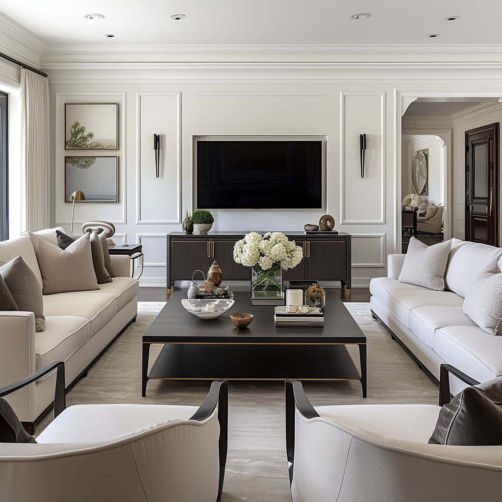 Clean lines and streamlined furniture create a sleek look in transitional decor