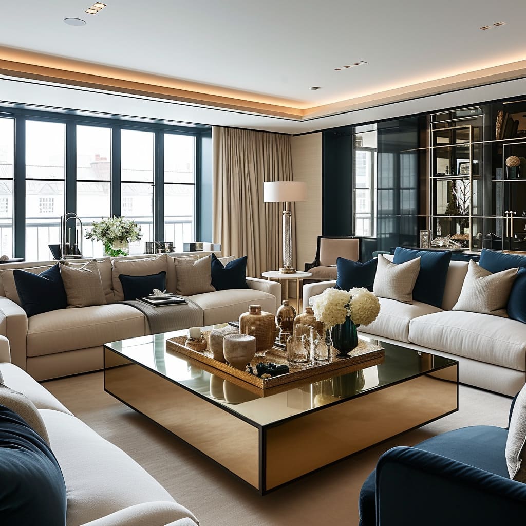 Contemporary chic defines the luxurious accents in the space