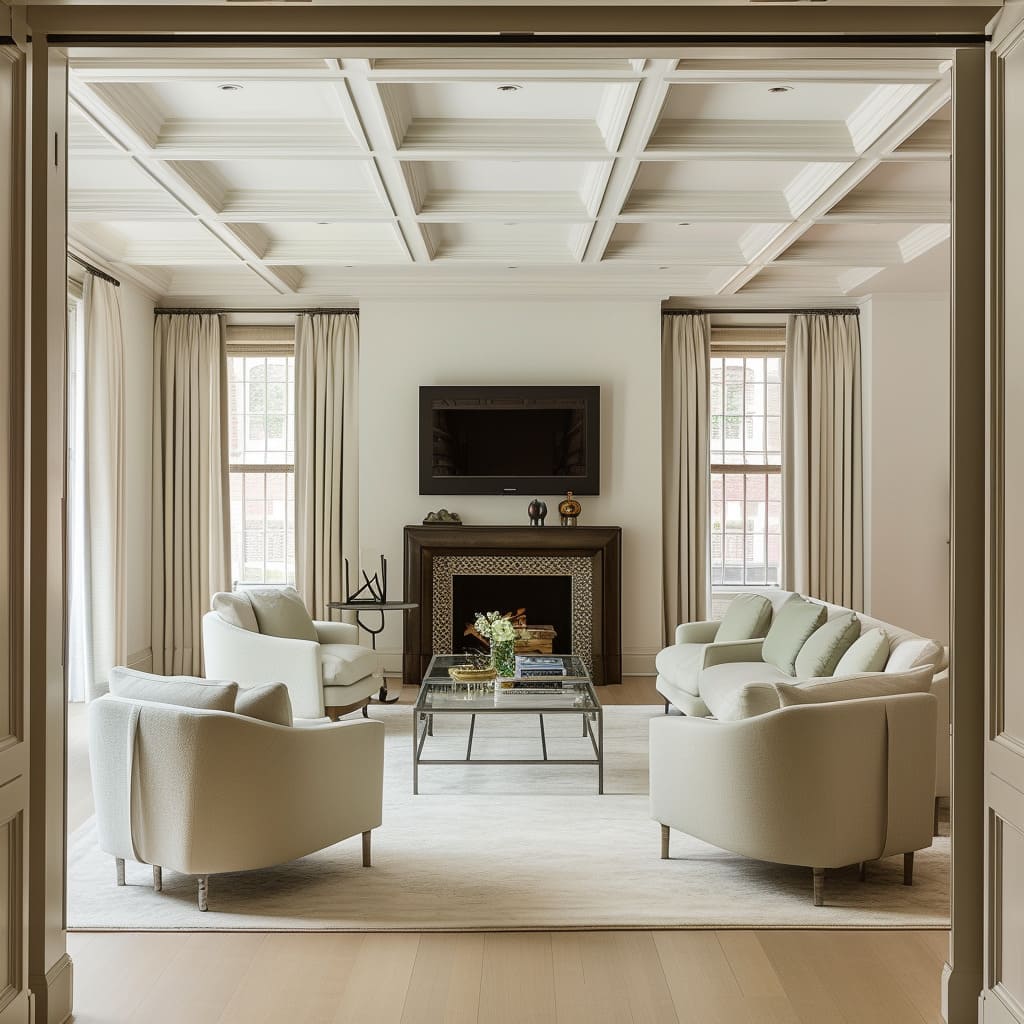 Crown moldings and baseboards provide classical interior elegance