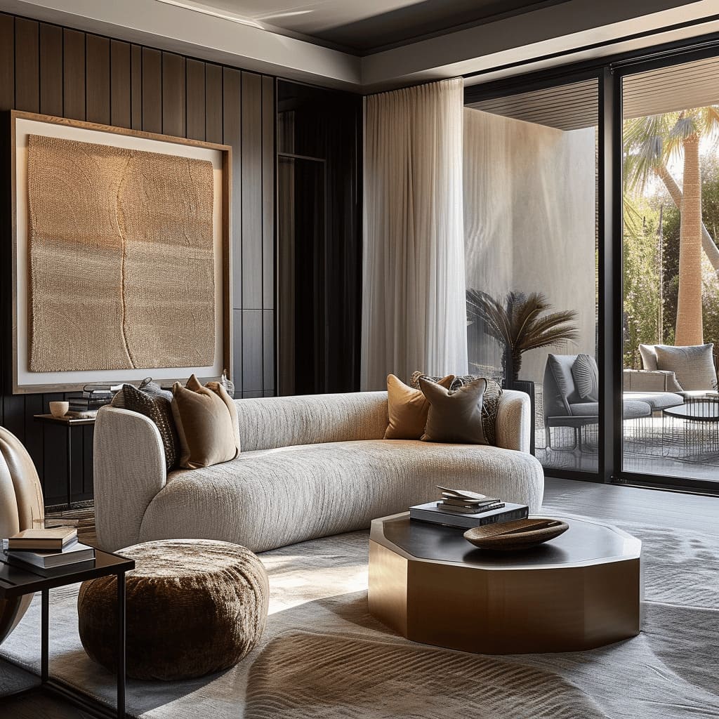 Impressive textiles in neutral tones create a cozy atmosphere in the luxury interior design