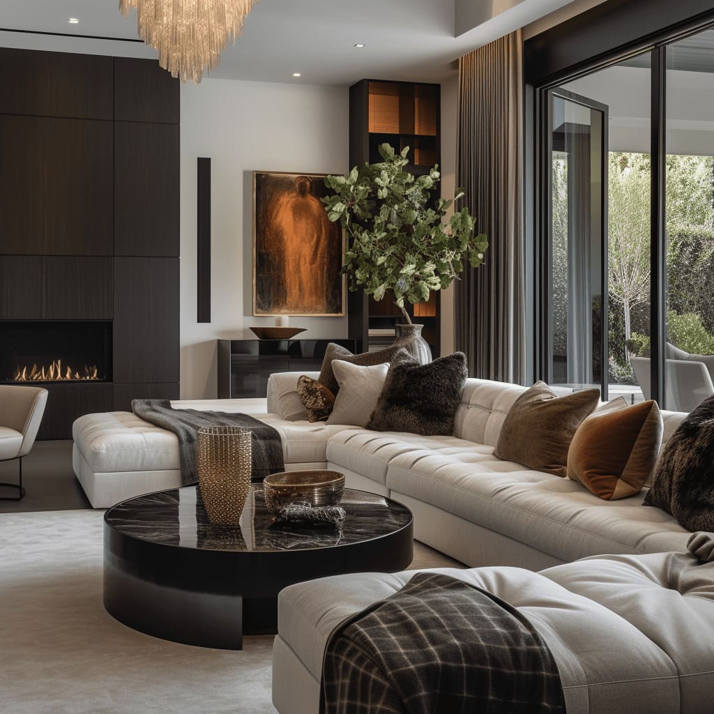Interior elegance is achieved through sophisticated interiors featuring premium decor and luxe materials