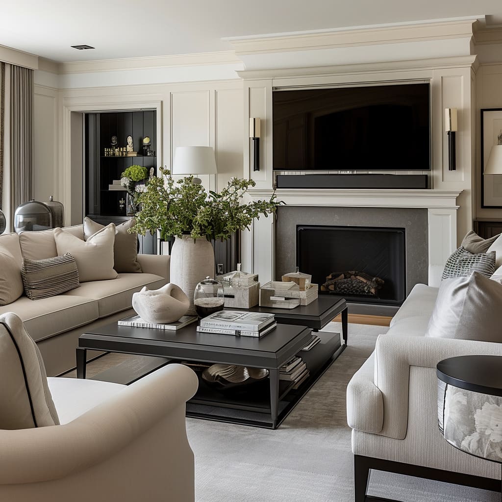 Plush sofas contribute to the comfort and style of a traditional salon