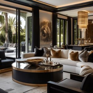 Statement lighting, including chandeliers and pendant lights, brings unique designs and dramatic effects to the space.