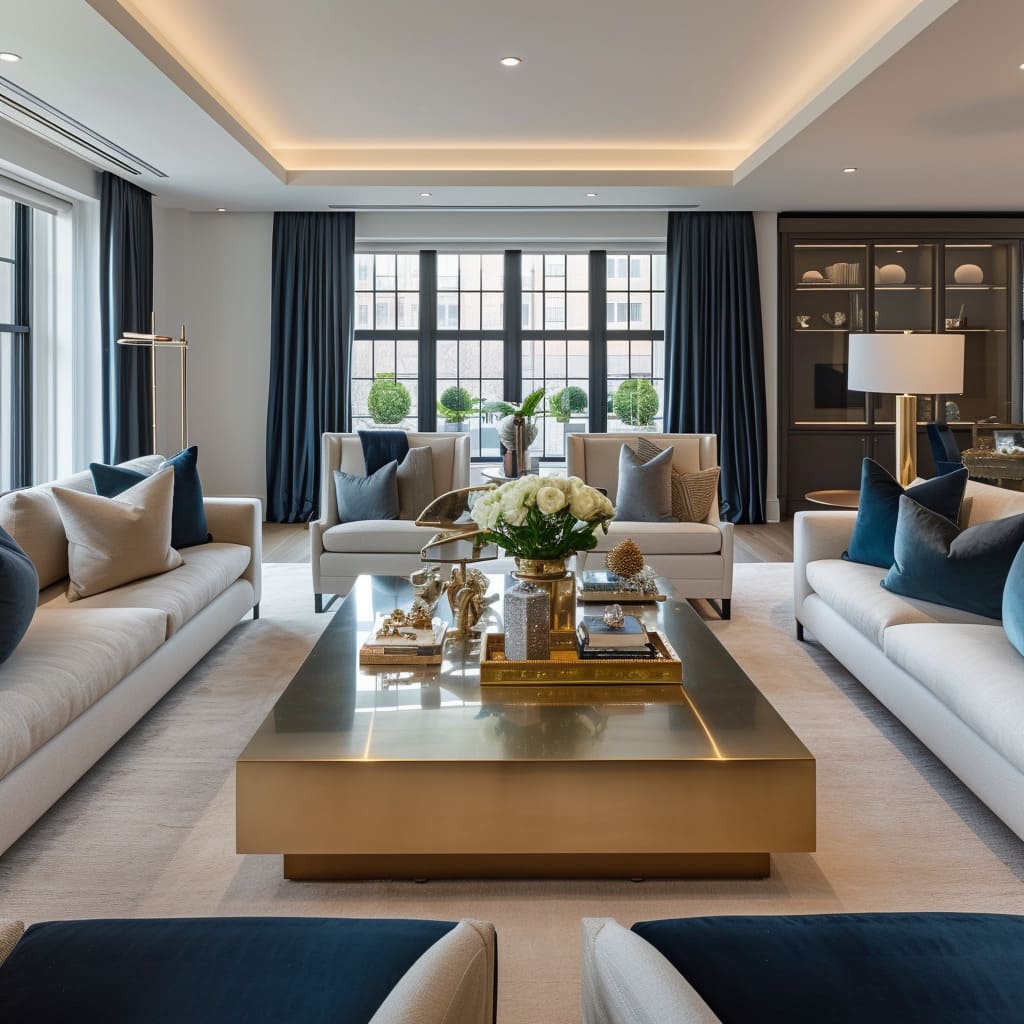 Stylish interiors reflect a refined elegance throughout the room