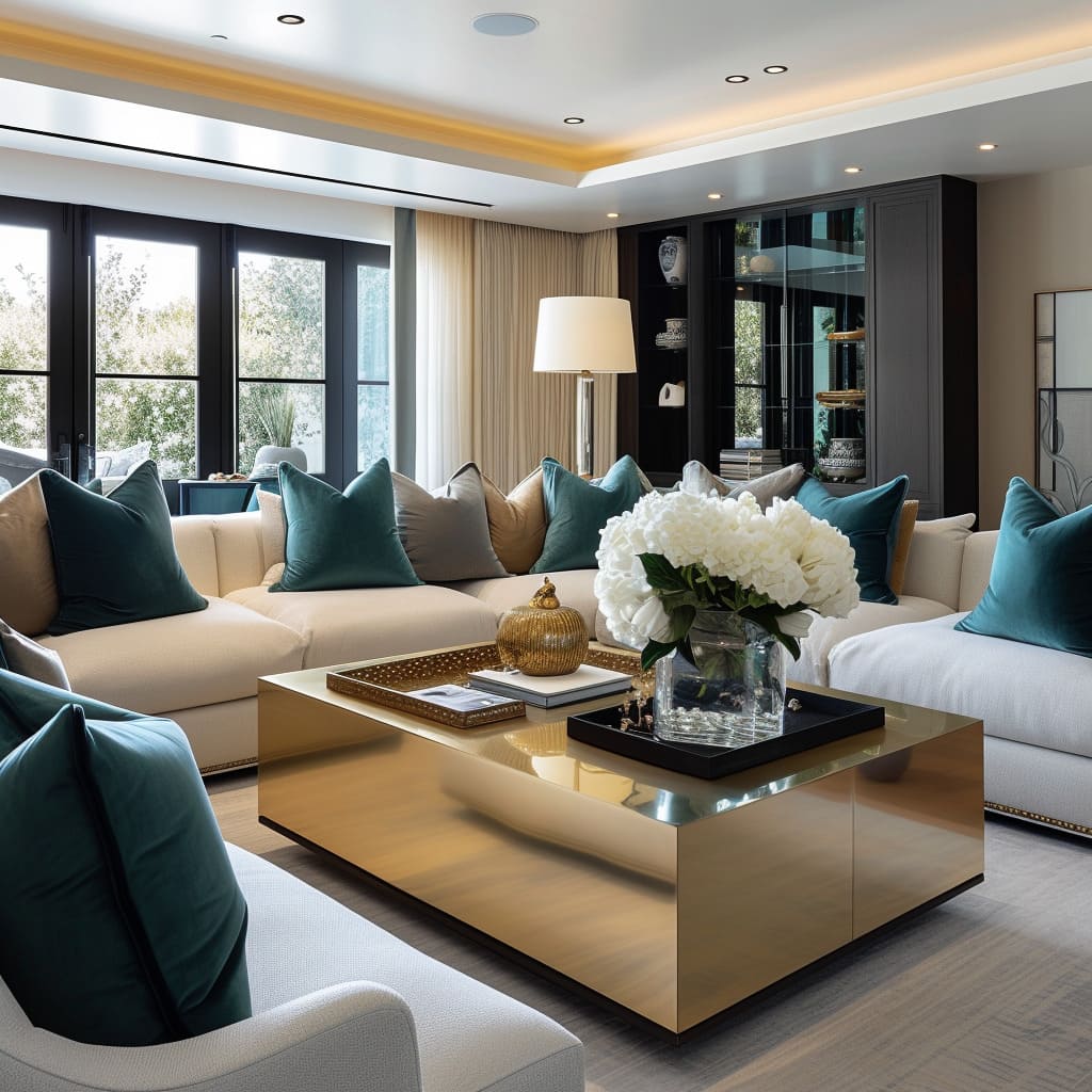 The contemporary luxury living room comes alive through its stylish furniture