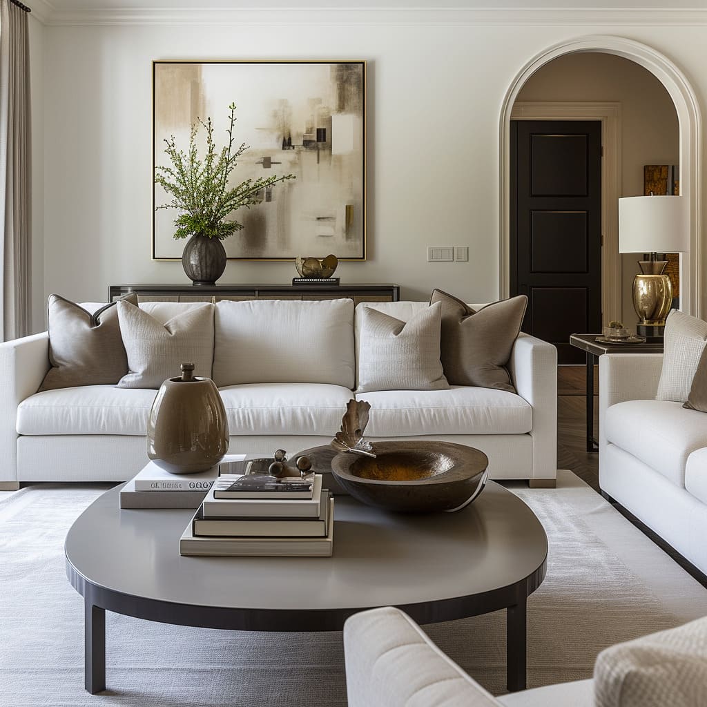 The drawing room features simple yet sophisticated silhouettes
