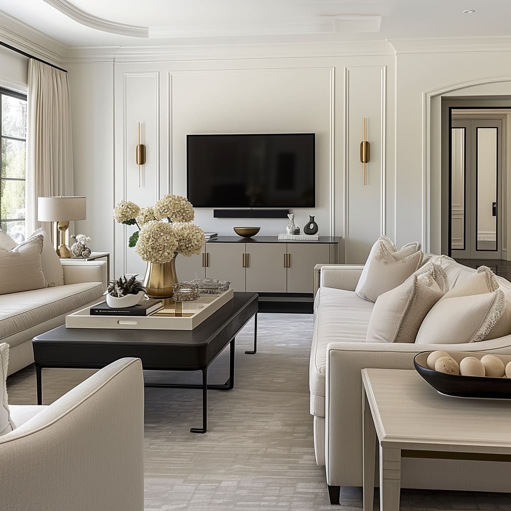The lounge is adorned with plush sofas for ultimate comfort