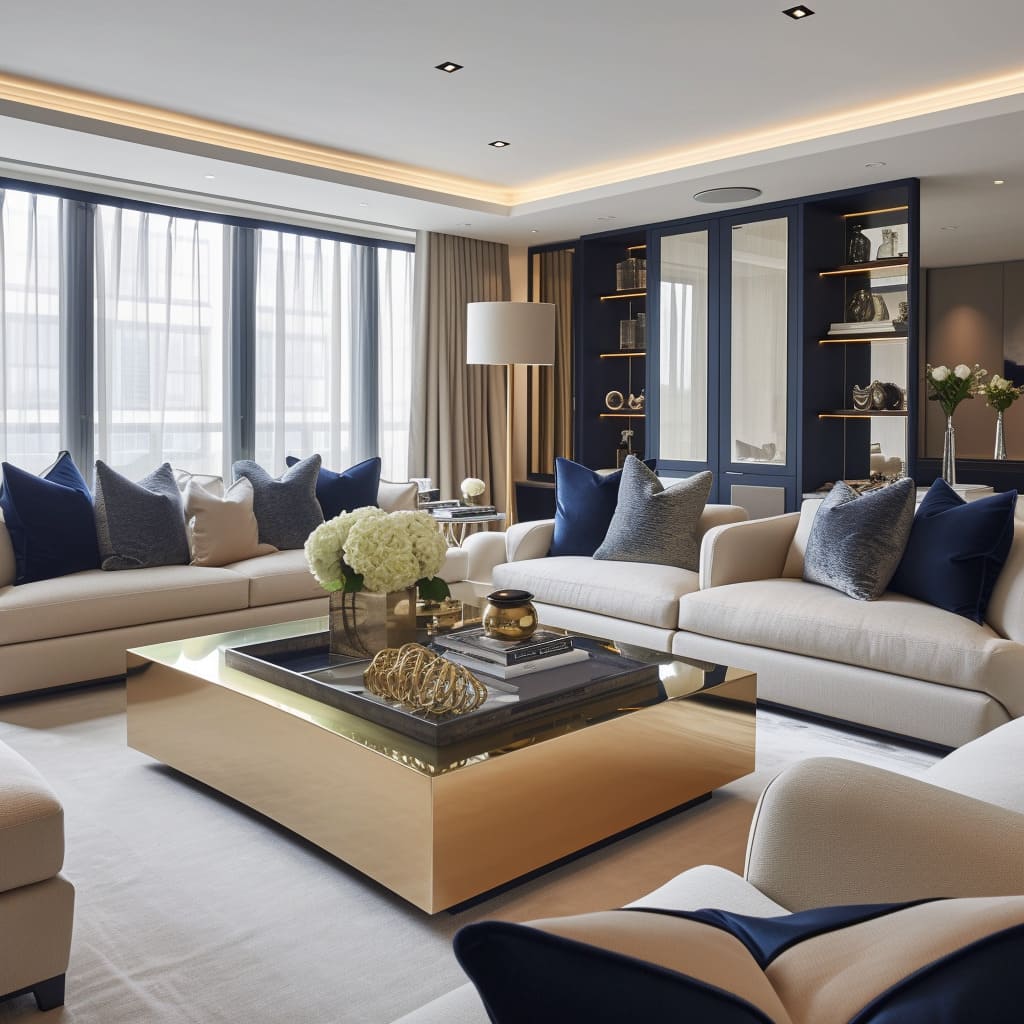The modern sophistication of the living room is evident in the furniture pieces