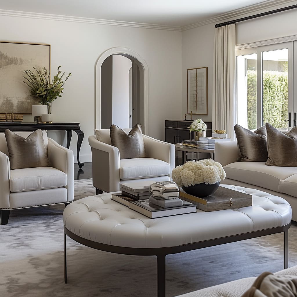 The morning room successfully balances elegance and comfort in its Transitional design