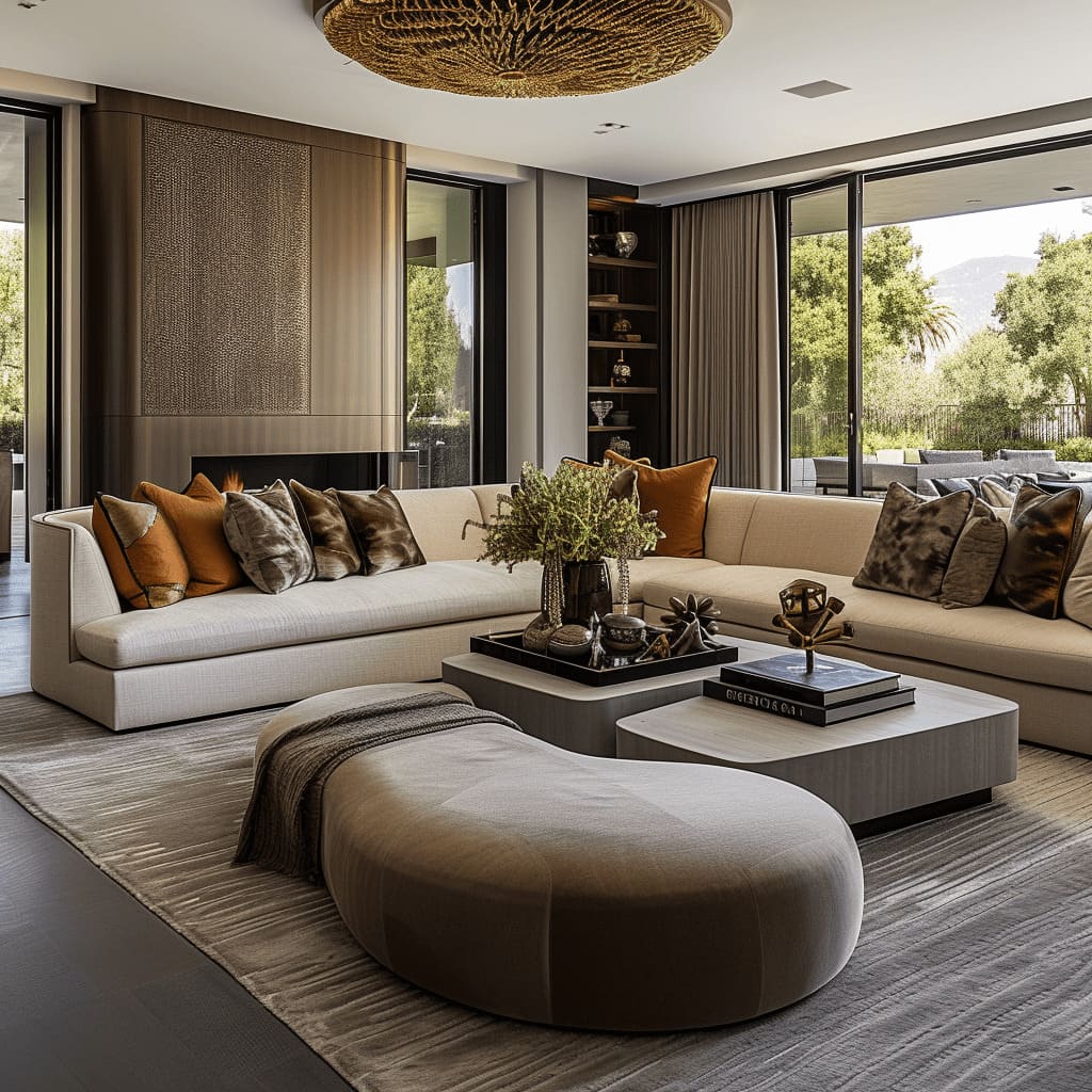 The opulent finishes and sophisticated lighting design make this living room a true haven of luxury