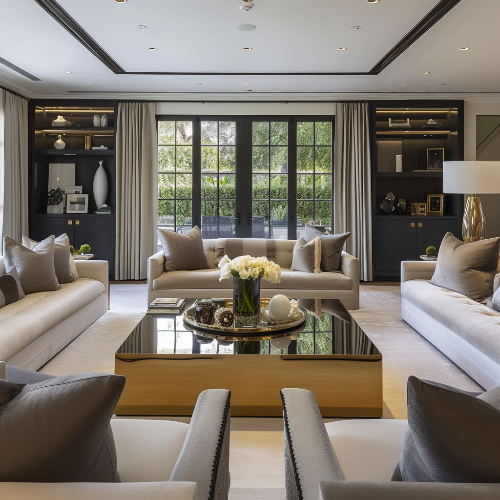 The present-day home design showcases elegant furniture arrangements