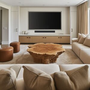 The sleek lines and minimalist design create a cohesive and elegant living space.