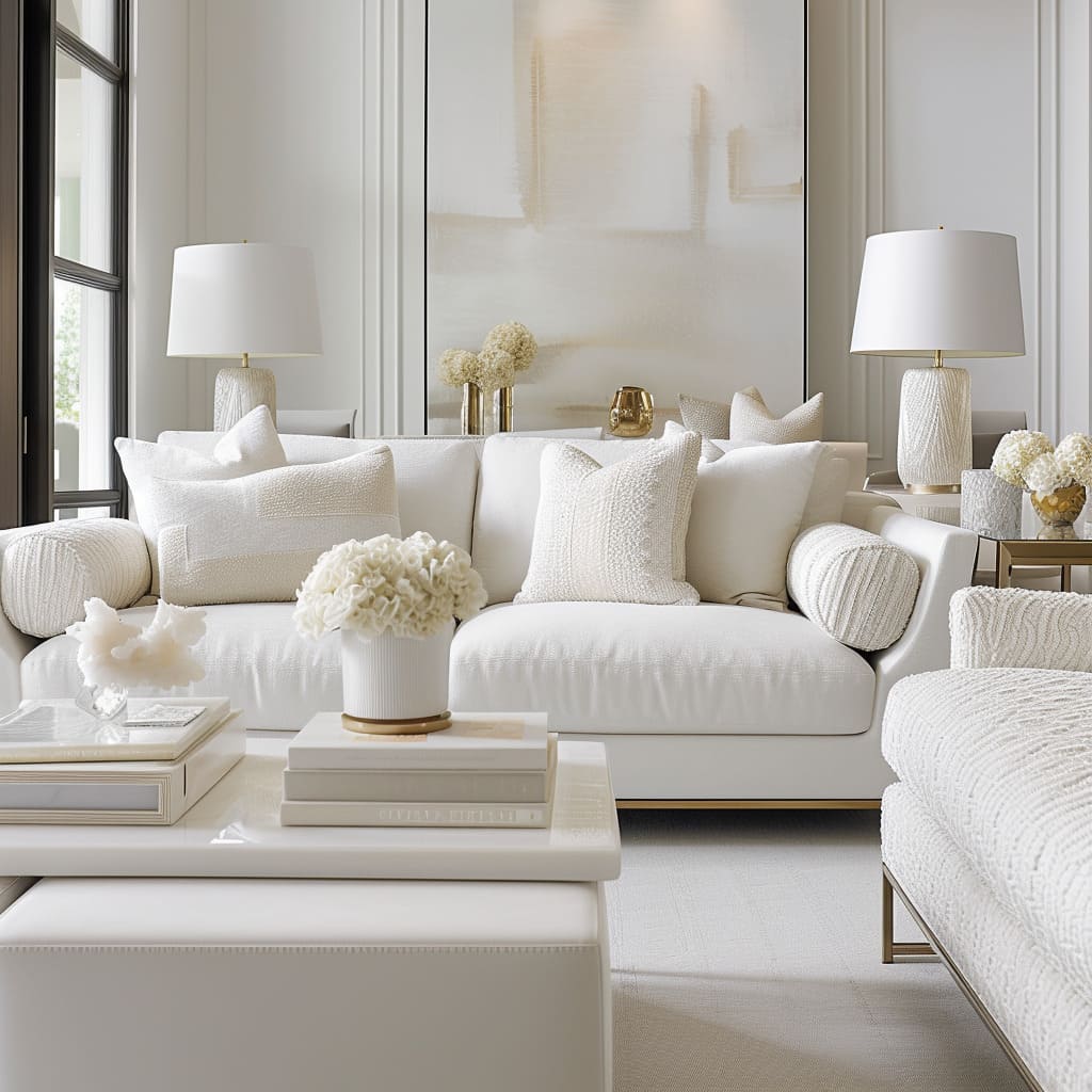 The space exudes a sense of neutral sophistication with its soft neutrals and polished finishes