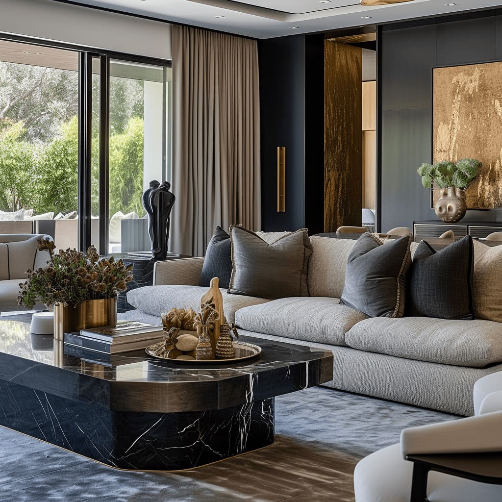 The spacious luxury living room is a timeless design that prioritizes functional interiors and attention to detail