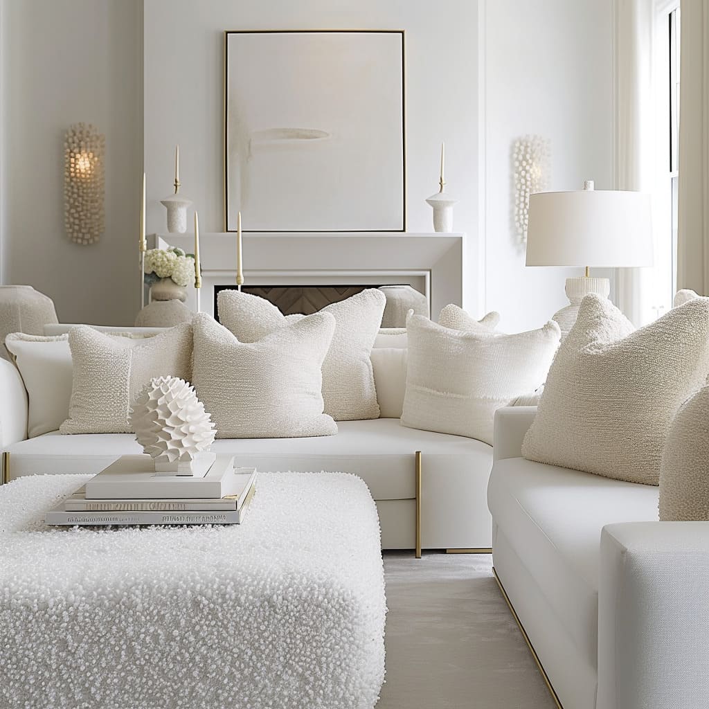 The subtle elegance of soft neutrals and polished finishes enhances the neutral living room's overall appeal