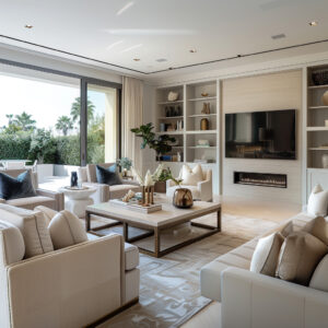 The living room exudes serenity, a serene sanctuary for relaxation