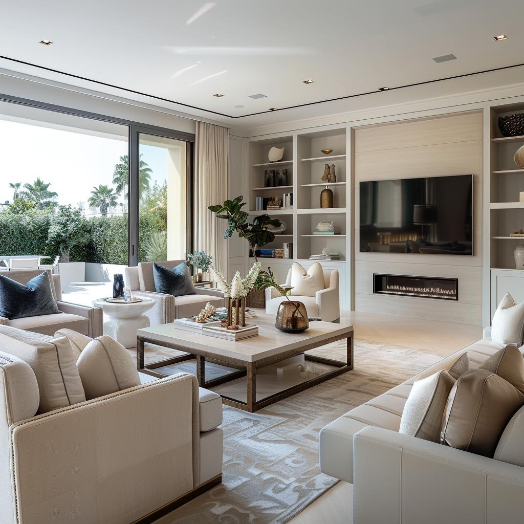 The living room exudes serenity, a serene sanctuary for relaxation