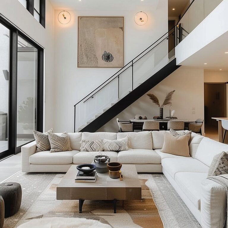Contemporary White Tones Living Room Interior Design