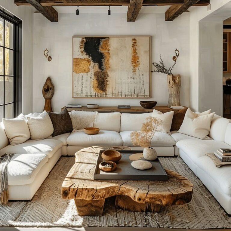 Live-Edge Wood and Logs in Living Room Interior Design Ide