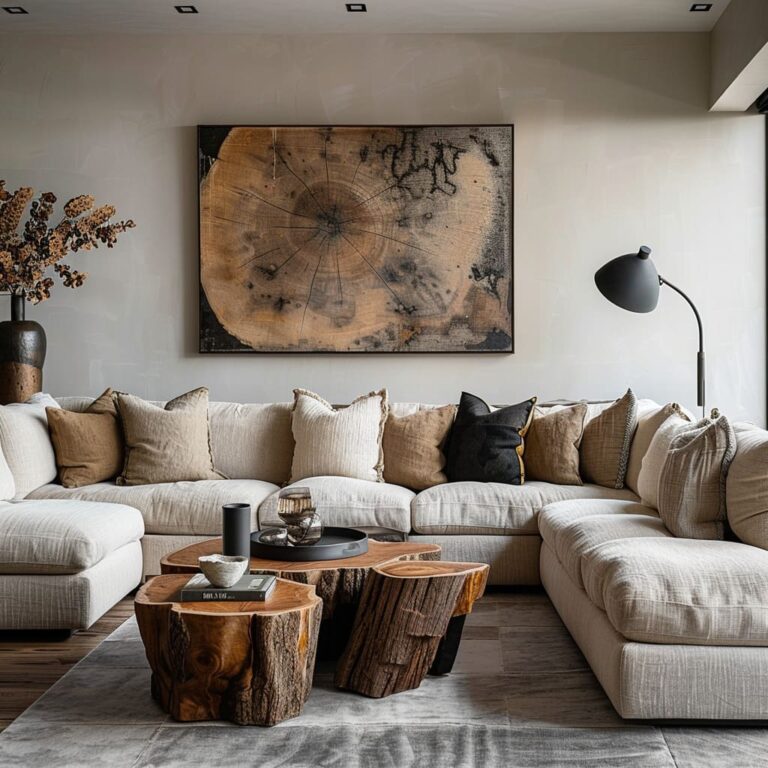 Live-Edge Wood and Logs in Living Room Interior Design Ide