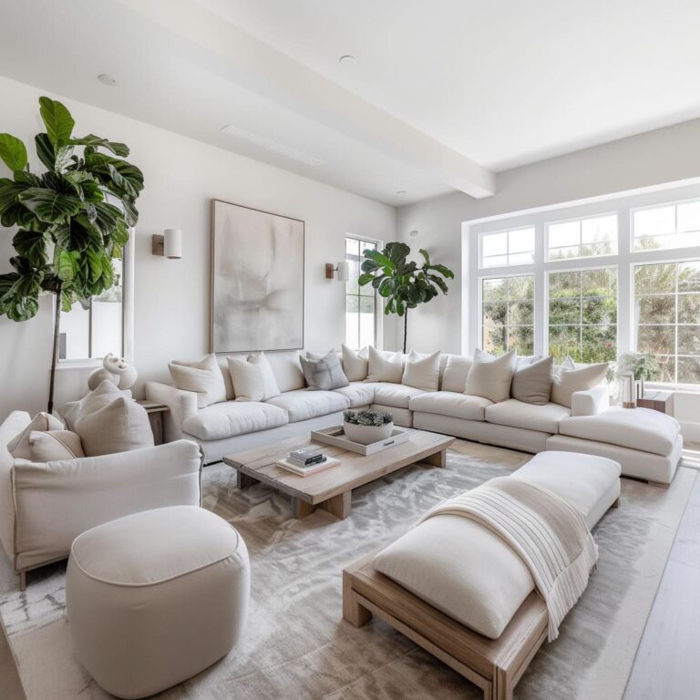 Contemporary White Tones Living Room Interior Design