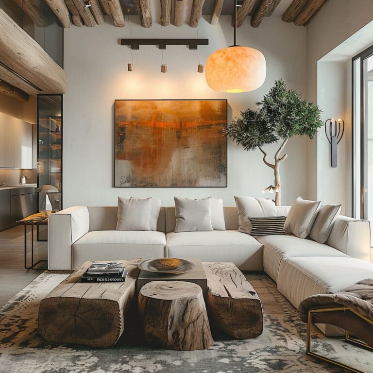 Live-Edge Wood and Logs in Living Room Interior Design Ide
