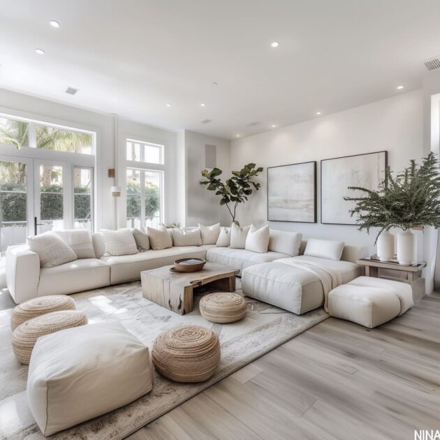 Contemporary White Tones Living Room Interior Design