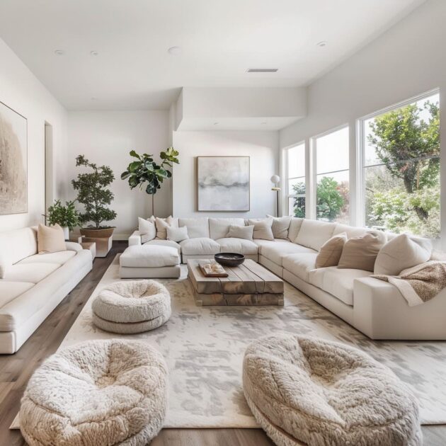 Contemporary White Tones Living Room Interior Design