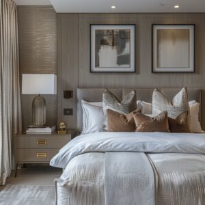 The tiny condominium bedroom with minimalist style features clean lines and neutral colors for a serene atmosphere