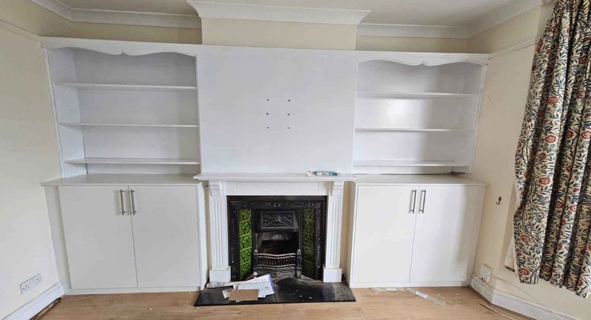 Cabinets around a fireplace