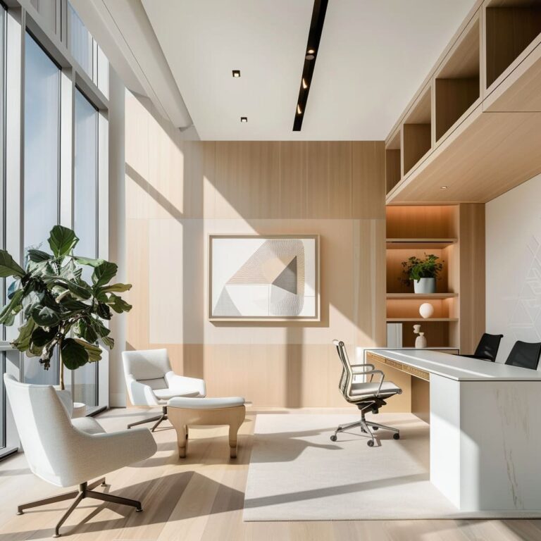 View of Want a Calm Workspace? Try Scandi Minimalist Office Ideas