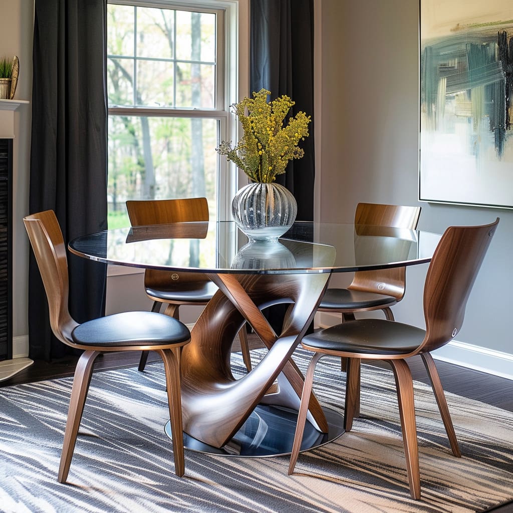 A dining table with a glass top