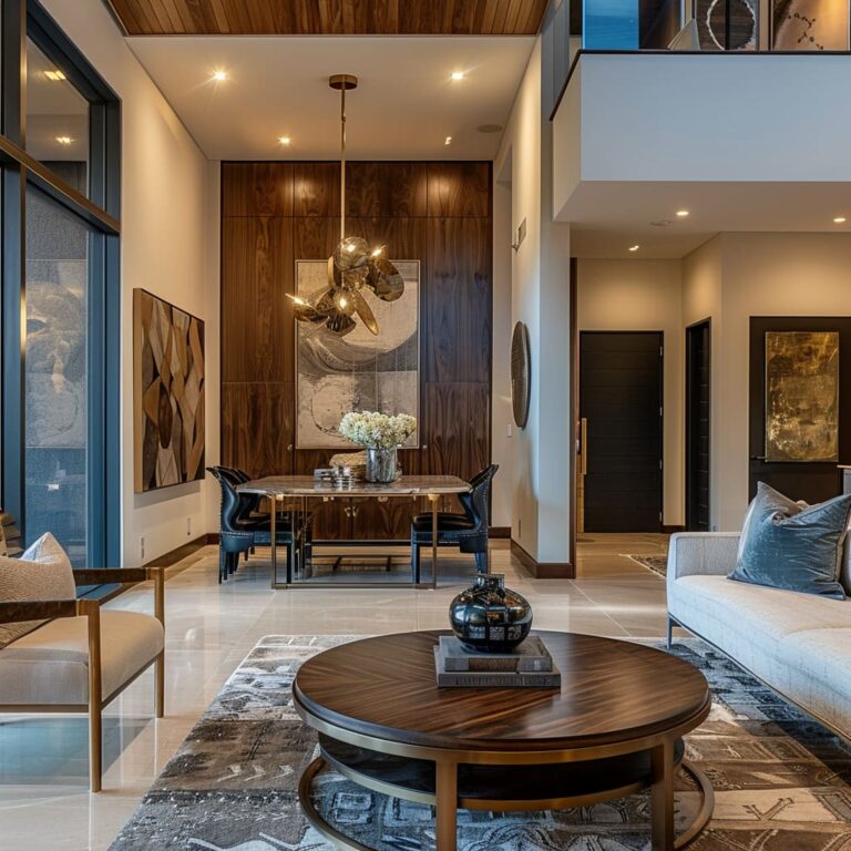 Luxury Living Room Design With Rich Wood & Modern Elements