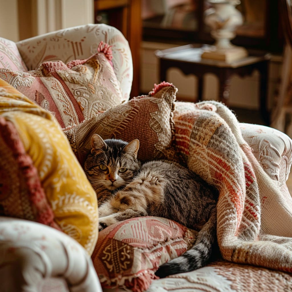 A lovely cat on an armchair