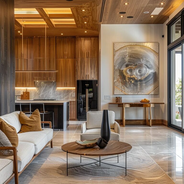 Luxury Living Room Design With Rich Wood & Modern Elements