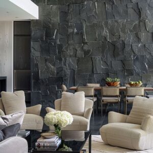 Modern Luxury Living Room Ideas with Stone Wall Accents