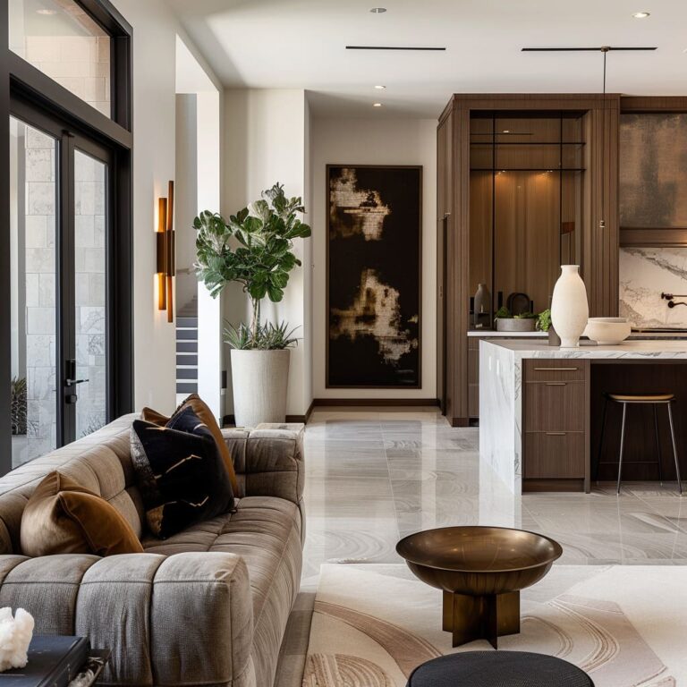 Luxury Living Room Design With Rich Wood & Modern Elements