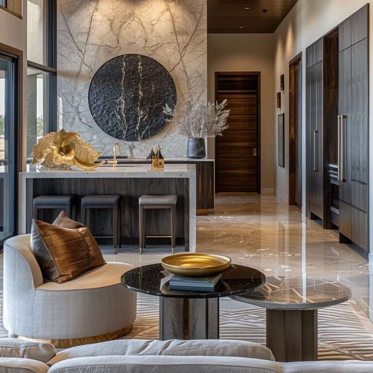 Luxury Living Room Design With Rich Wood & Modern Elements