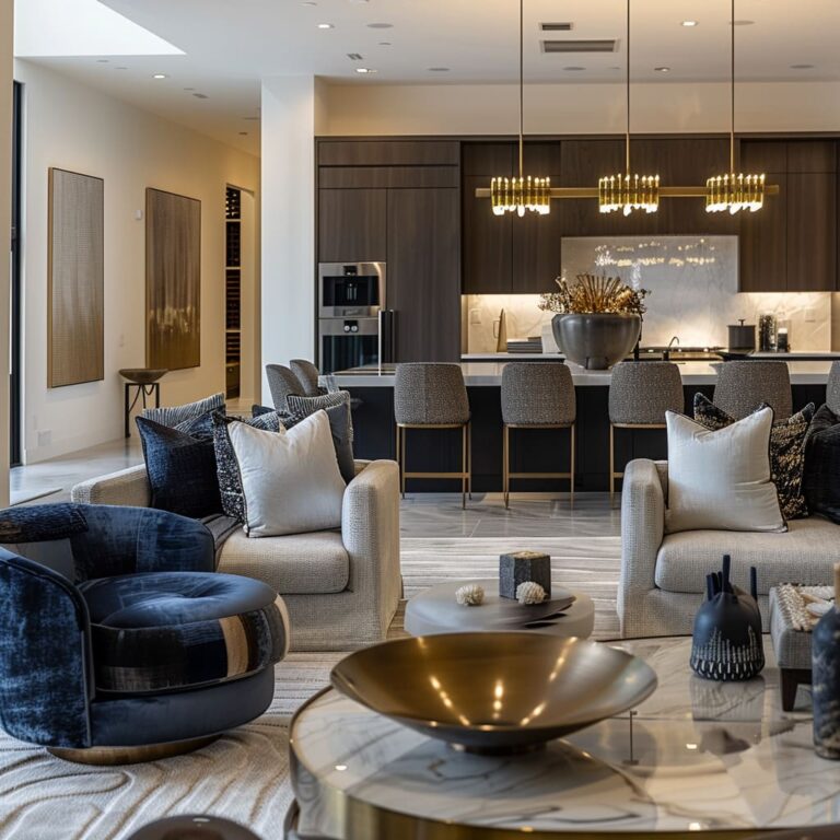 Luxury Living Room Design With Rich Wood & Modern Elements