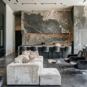 Modern Luxury Living Room Ideas with Stone Wall Accents