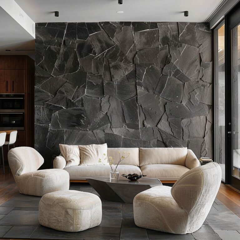 Modern Luxury Living Room Ideas with Stone Wall Accents