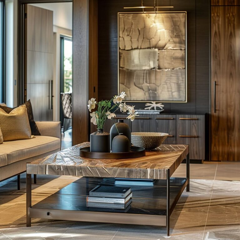 Luxury Living Room Design With Rich Wood & Modern Elements