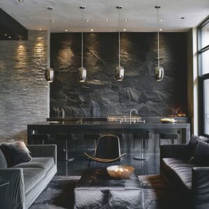 Modern Luxury Living Room Ideas with Stone Wall Accents
