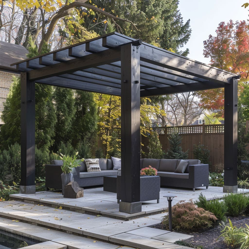 The dyeing technique ensures a uniform, glossy appearance that elevates the gazebo's aesthetic