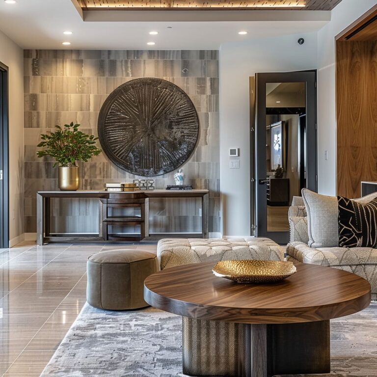 Luxury Living Room Design With Rich Wood & Modern Elements