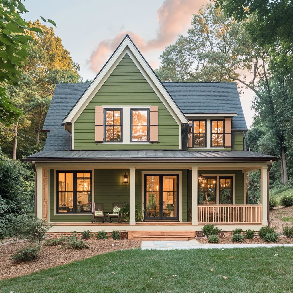 An olive green and soft blush color combination for a cottage.jpg